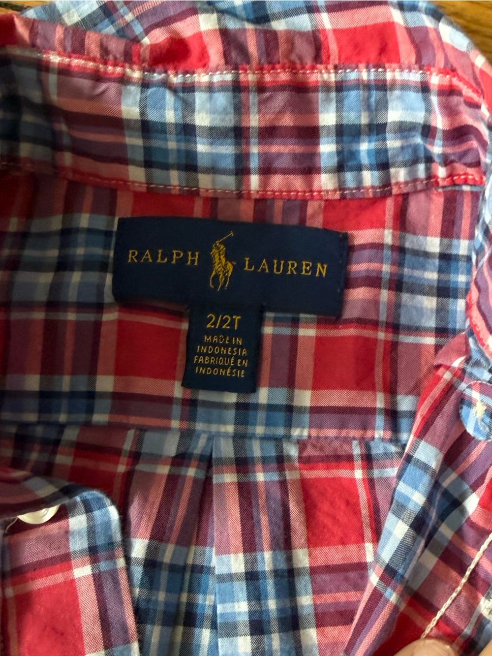 Ralph Lauren Red & Blue Plaid Button-Down Shirt - Size 2 - Picture 2 of 2